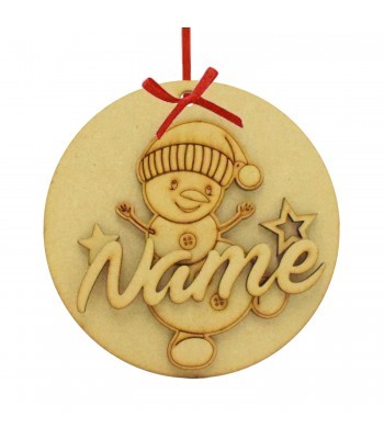Laser Cut Personalised Christmas 3D Hanging Bauble - Cute Snowman Design